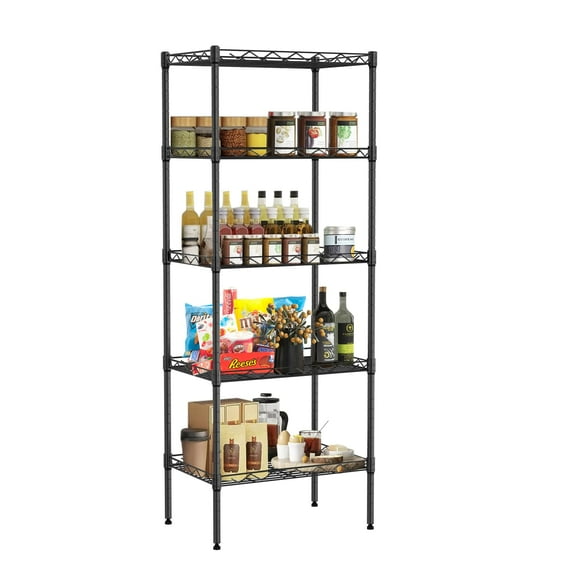 NiamVelo 5-Tier Wire Shelving Unit, Adjustable Metal Storage Shelves NSF-Certified Garage Shelving Rack, 750 LBS Capacity, Black
