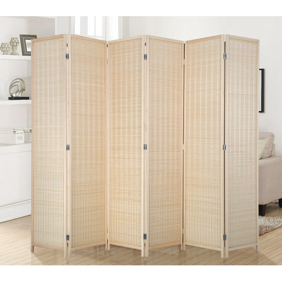 NiamVelo 6 Panel Room Divider Folding Privacy Screen Wood Portable Wall Divider for Home Ofiice, Natural