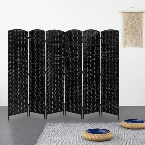 NiamVelo 6 Panel Wood Room Dividers 6 FT Tall Folding Privacy Screen Portable Privacy Partition Wall Divider, Black