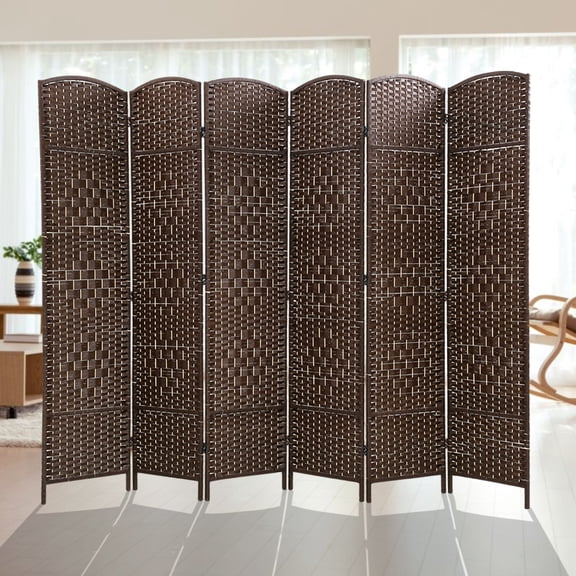 NiamVelo 6 Panel Wood Room Dividers 6 FT Tall Folding Privacy Screen Portable Privacy Partition Wall Divider, Brown