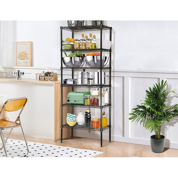 NiamVelo 6 Tier Wire Shelving Metal Shelves Adjustable Shelving Unit Storage Shelves 900lbs Capacity for Kitchen Garage, Black