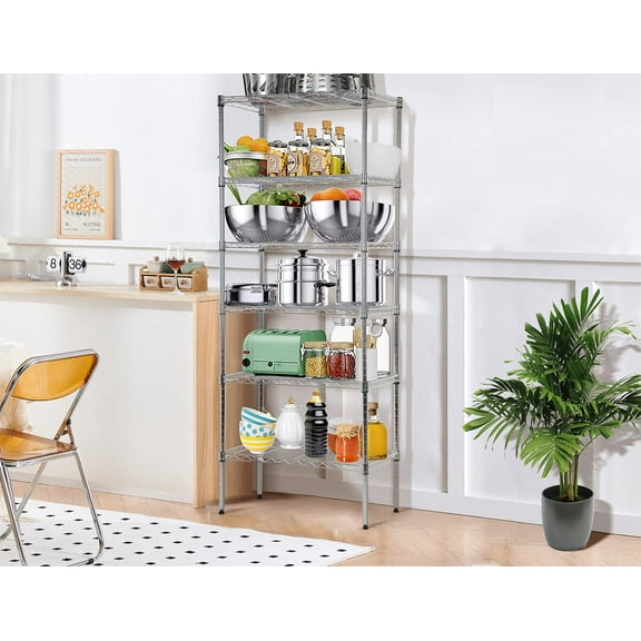 NiamVelo 6 Tier Wire Shelving Metal Shelves Adjustable Shelving Unit Storage Shelves 900lbs Capacity for Kitchen Garage, Silver