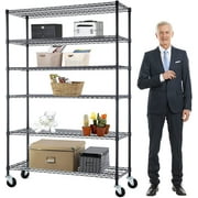 NiamVelo 6 Tier Wire Shelving Unit Adjustable Storage Shelves 2100 lbs Heavy Duty Metal Shelf with Wheels, Black
