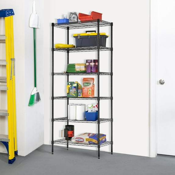NiamVelo 6 Tier Wire Shelving Unit Adjustable Storage Shelves 900 lbs Heavy Duty Metal Wire Shelf for Small Places Kitchen Garage (Black, 13 D x 23 W x 59 H)