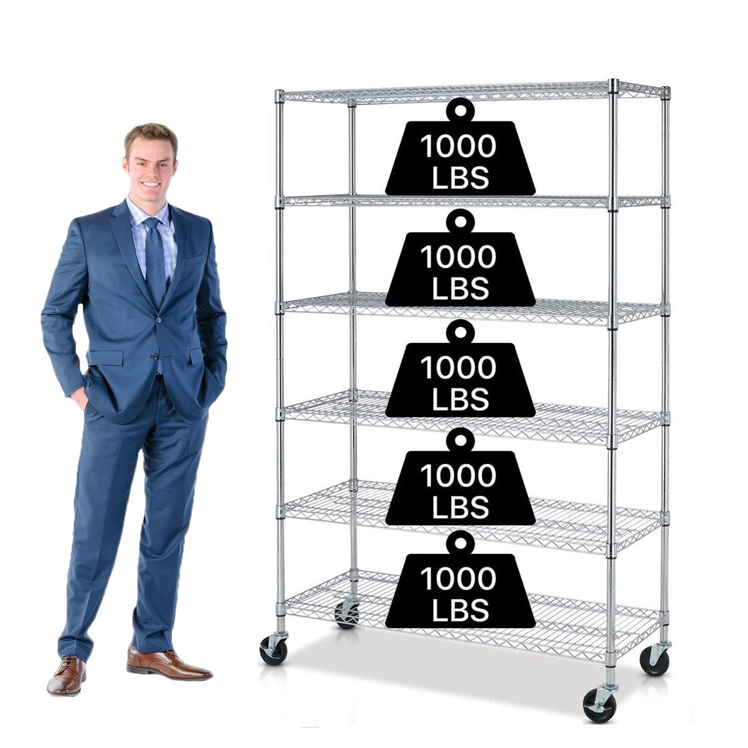 NiamVelo 6Tier Heavy Duty Steel Wire Shelving Unit, 6000 lbs Capacity