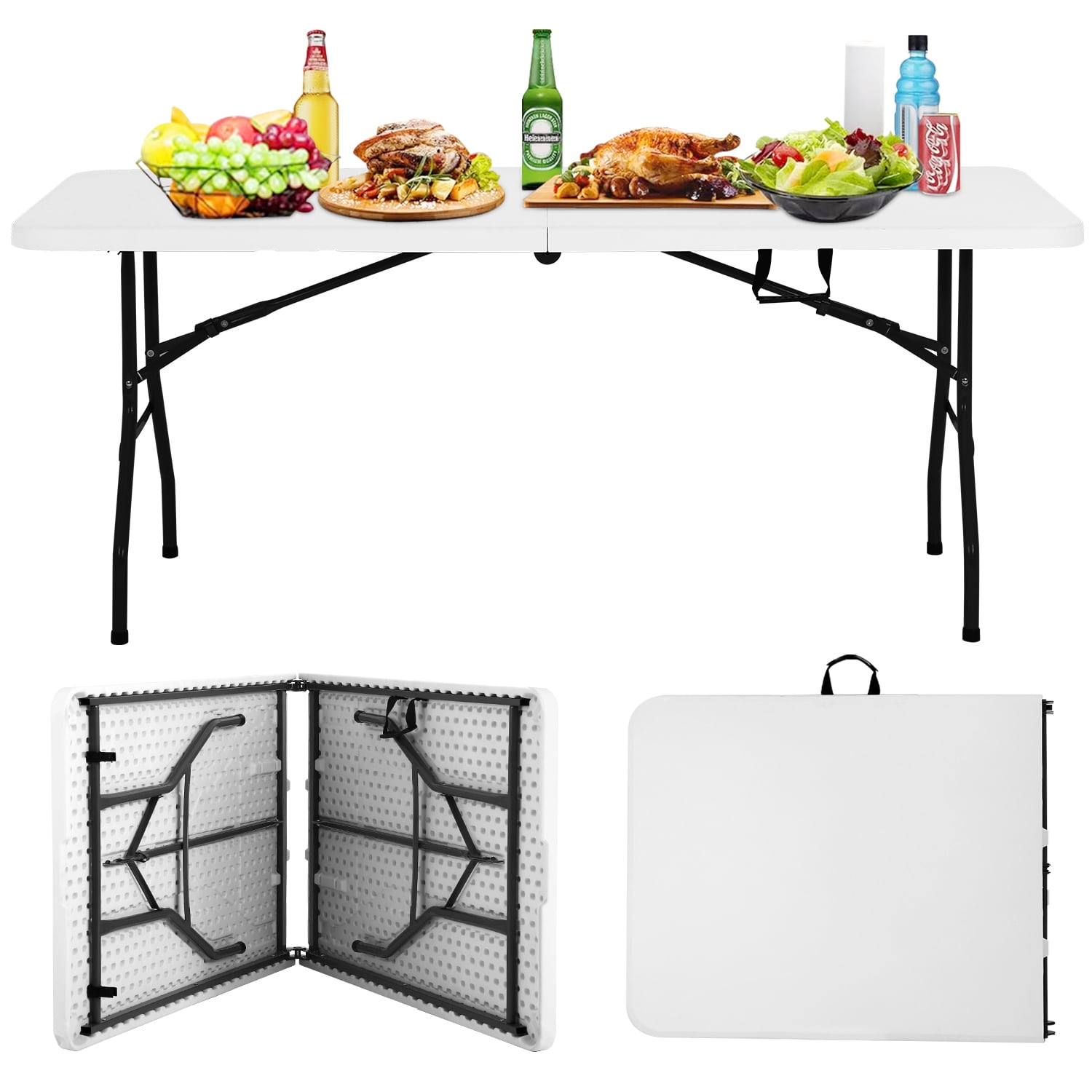 NiamVelo 6 ft Folding Table, Plastic Rectangle Table with Handle