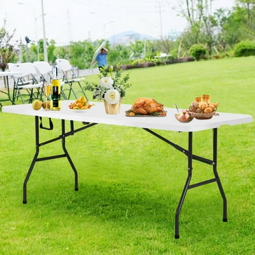 NiamVelo 6 ft Folding Table with Handle, Plastic Picnic Table Portable Camping Table Utility Dining Table for Indoor& Outdoor, White