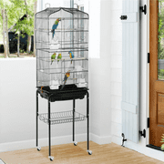 NiamVelo 64-inch Metal Bird Cage with Rolling Stand & Bottom Tray, Pet Storage Shelf Parrot Cage with Open Play Top for Lovebirds & Parakeets, Black