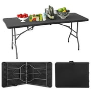 NiamVelo 6ft Folding Table Portable Plastic Indoor Outdoor Camping Dining Table with Carrying Handle, Black