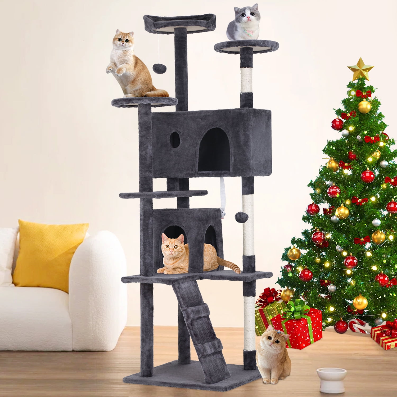 NiamVelo 70 inch Cat Tree Tower Furniture Cat Condo with Scratching ...