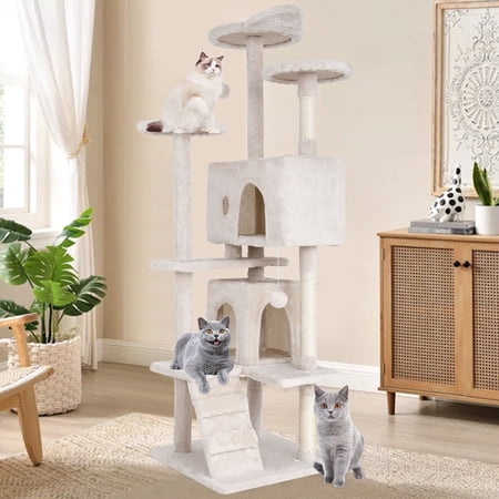 NiamVelo 70 inch Cat Tree Tower Furniture Cat Condo with Scratching Post for Indoor Kittens, Beige