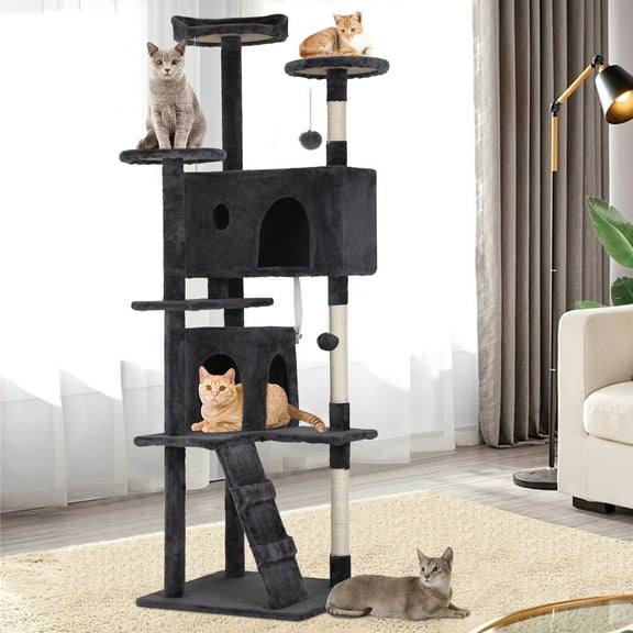 NiamVelo 70 inch Cat Tree Tower Furniture Cat Condo with Scratching Post for Indoor Kittens, Dark Gray