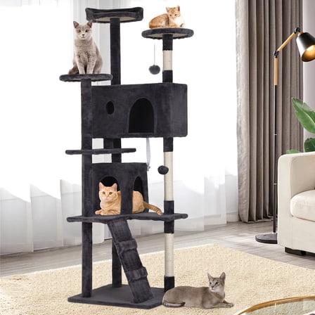 NiamVelo 70 inch Cat Tree Tower Furniture Cat Condo with Scratching Post for Indoor Kittens, Dark Gray