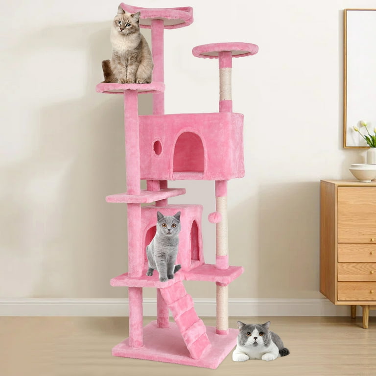 70 H Double Condo Cat Tree with Scratching Post Tower Pink