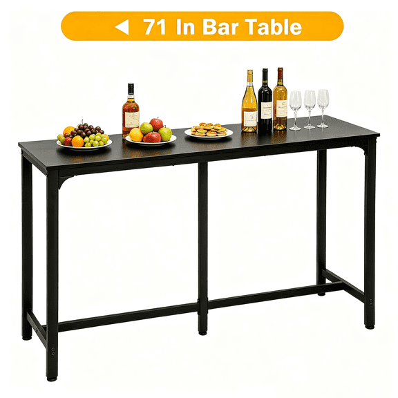 NiamVelo 71 In Bar Table Pub Table Dinning Table Tall Bar Tables Rectangular Bar Counter Console Table with Sturdy Metal Frame for Bar, Dining Room, Coffee Shop(Black)