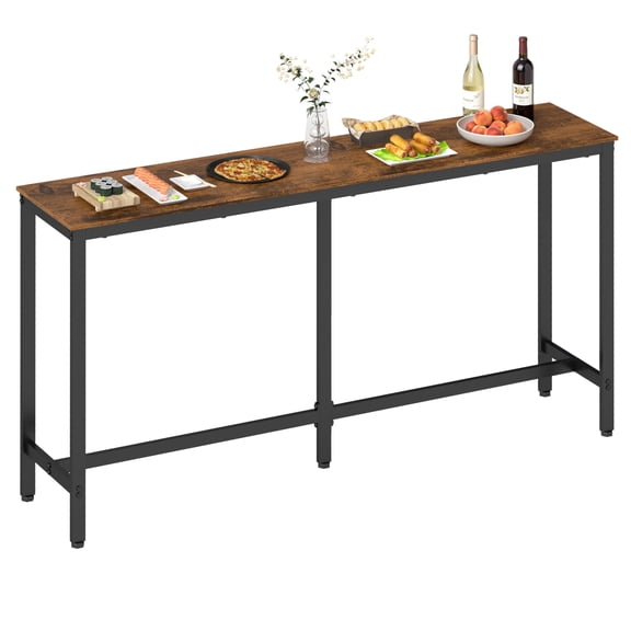 NiamVelo 71 In Bar Table Pub Table Dinning Table Tall Bar Tables Rectangular Bar Counter Console Table with Sturdy Metal Frame for Bar, Dining Room, Coffee Shop（Brown）