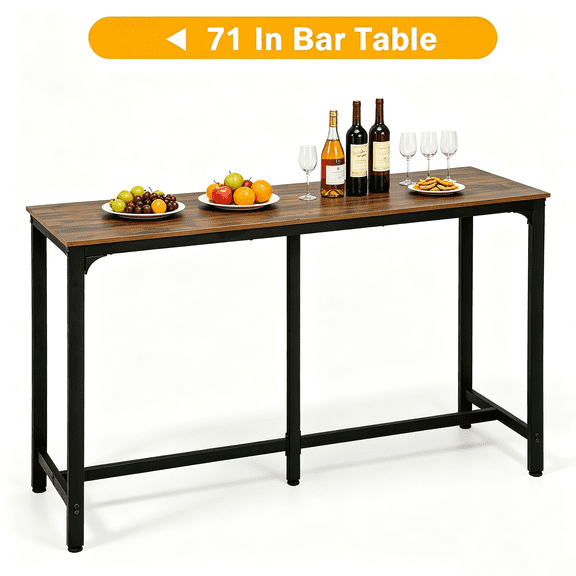 NiamVelo 71 In Bar Table Pub Table Dinning Table Tall Bar Tables Rectangular Bar Counter Console Table with Sturdy Metal Frame for Bar, Dining Room, Coffee Shop（Brown）