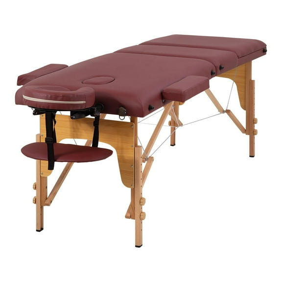 NiamVelo 72 Inch Massage Table Portable Massage Bed 3 Fold Adjustable Spa Bed Facial Cradle Salon Bed with Wooden Legs & Carry Case, Hold Up to 500Lbs,Burgundy