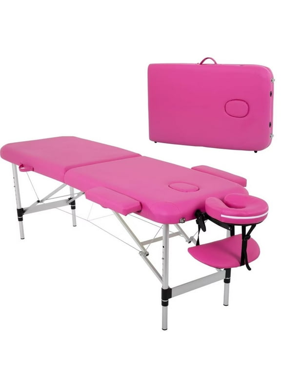 NiamVelo 73-in Aluminium Massage Table Portable Massage Bed  Adjustable Face Cradle with Carry Case, Maximum Weight 450LB, Pink