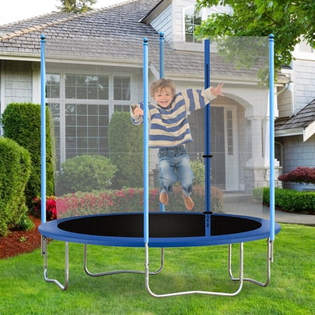NiamVelo 8 ft Trampoline with Safety Enclosure Net ,Outdoor Jump Rectangle Trampoline with PVC Spring Cover Padding for Kids , Blue