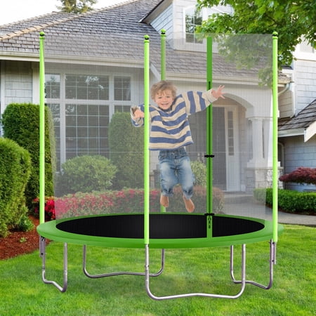 NiamVelo 8 ft Trampoline with Safety Enclosure Net ,Outdoor Jump Rectangle Trampoline with PVC Spring Cover Padding for Kids , Green