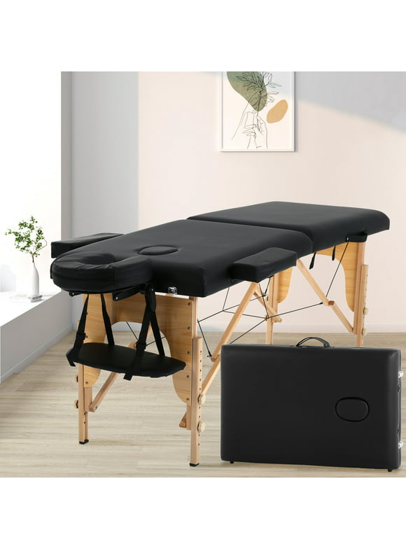 NiamVelo 84 inches Massage Table Portable Massage Bed Height Adjustable Face Cradle with Carry Case 2 Folding, Black