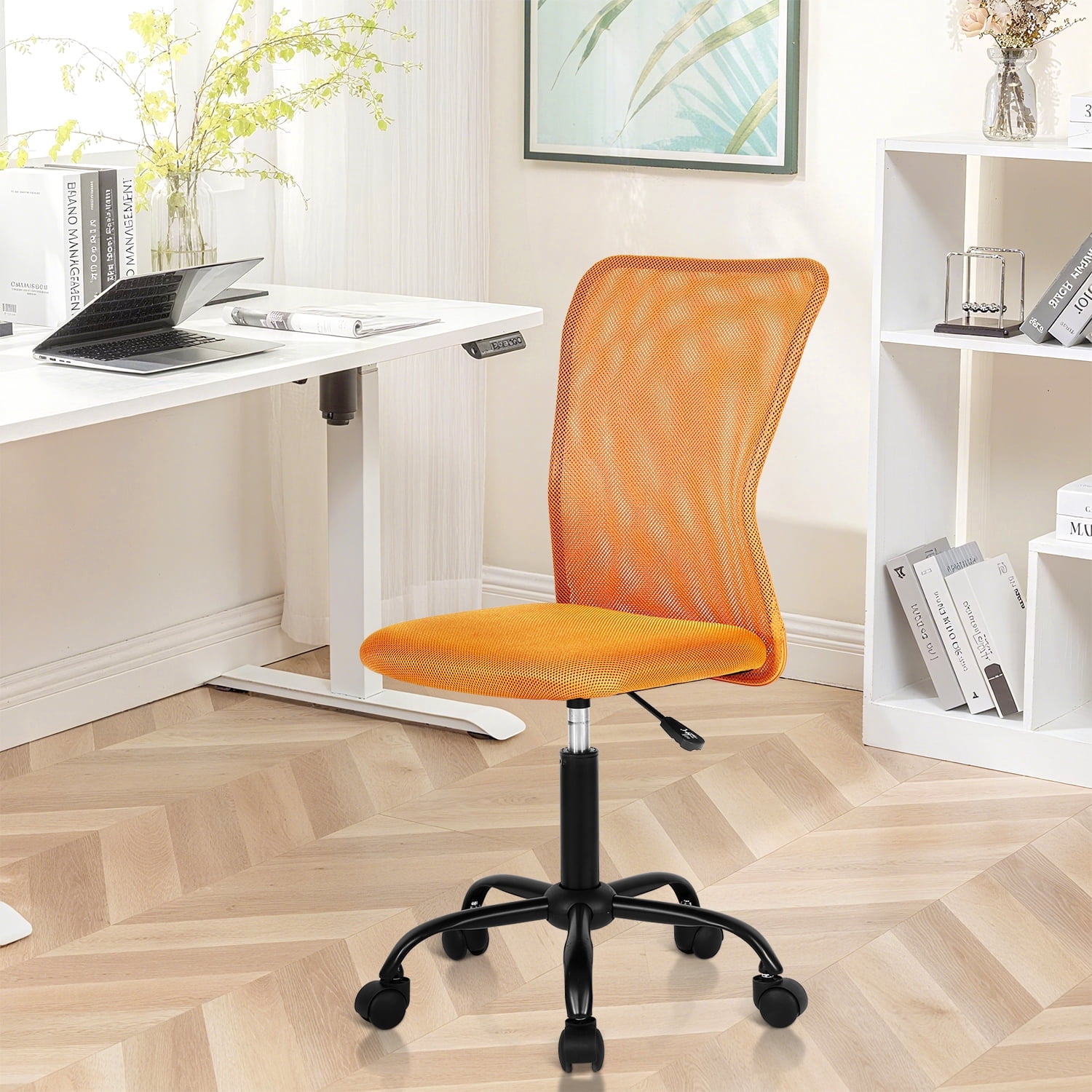 NiamVelo Armless Office Chair Ergonomic Mesh Computer Desk Chair for Adult with Lumbar Support Adjustable Rolling Task Chair, Orange