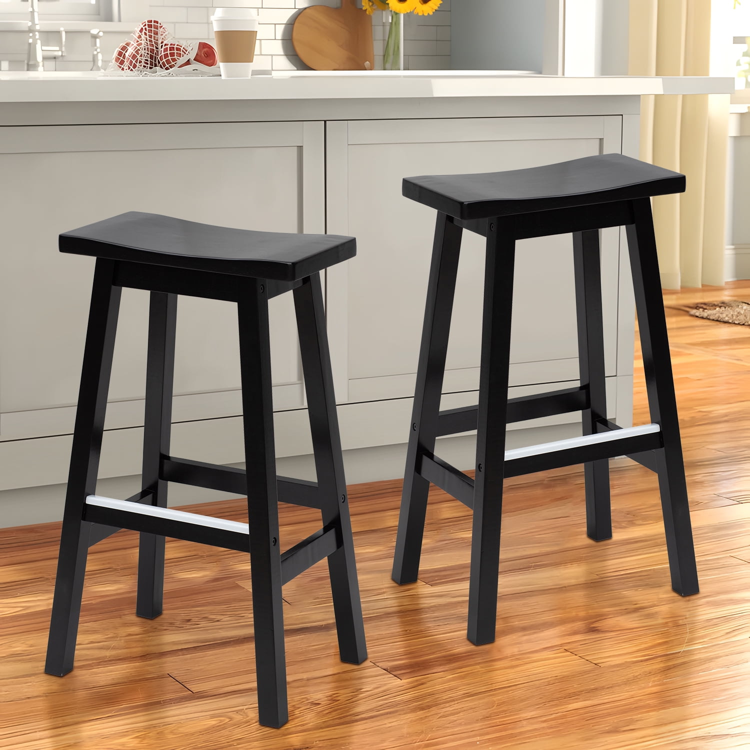 NiamVelo Bar Stools Set of 2 for Kitchen Counter, Solid Wooden Saddle