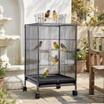 thumbnail image 1 of NiamVelo Bird Cage 35 Inch Wrought Iron Flight Birdcages for Cockatiels Parakeets Pigeons Parrot Lovebird with Rolling Stand Bird Playground, Black, 1 of 8