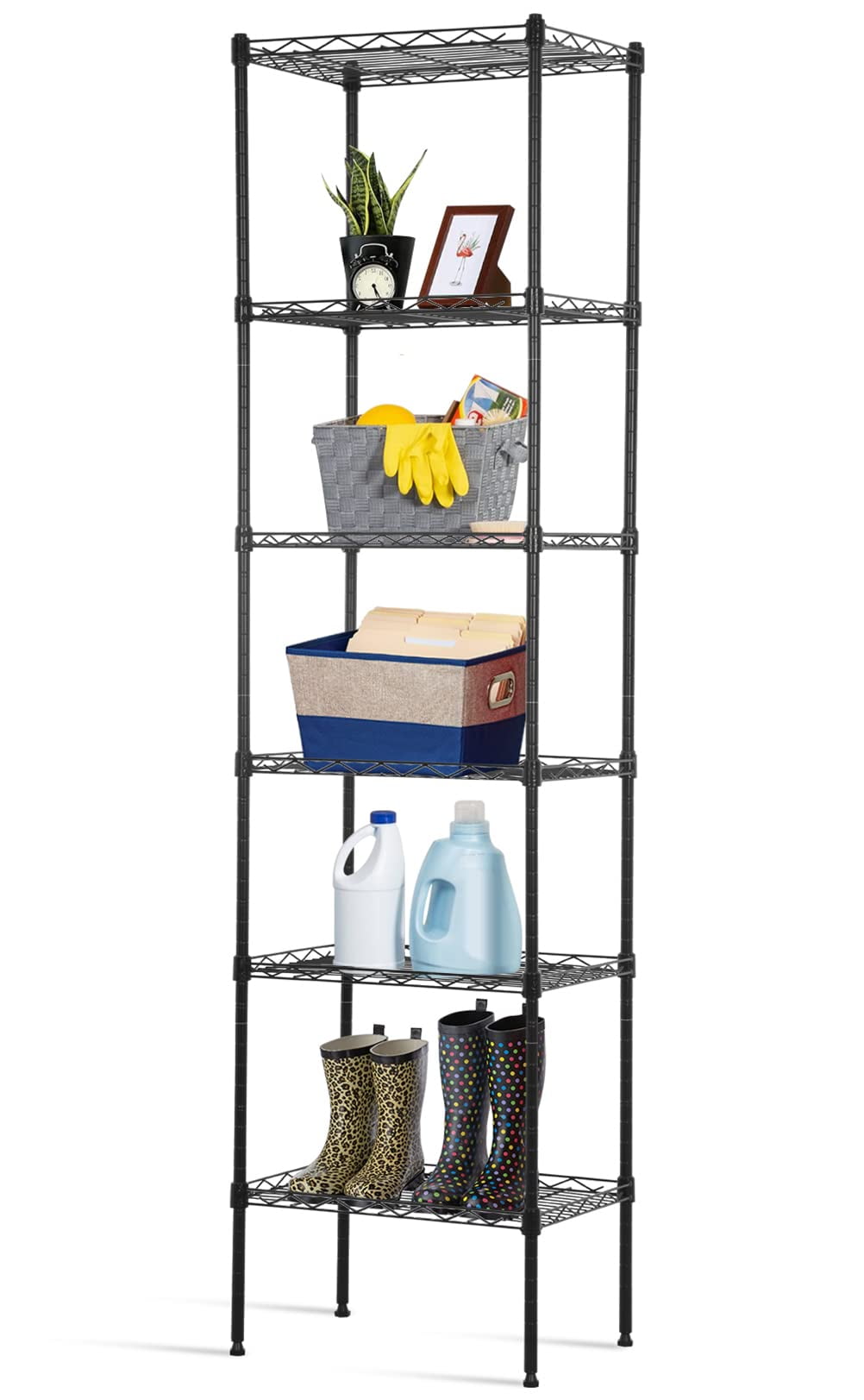 NiamVelo Black Adjustable 6-Tier Wire Metal Shelving Unit