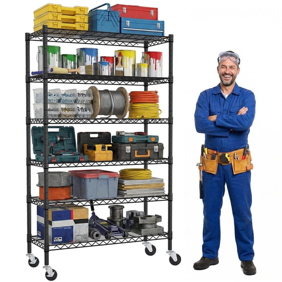 NiamVelo Black Adjustable 6-Tier Wire Shelving Unit