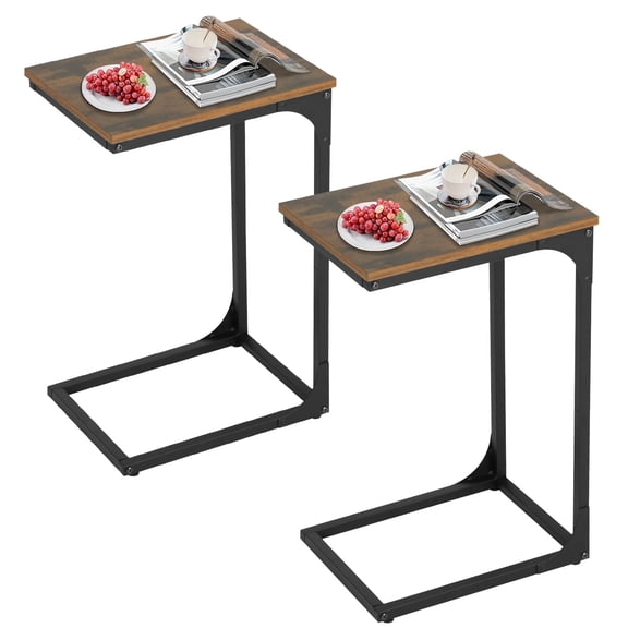 NiamVelo C-Shaped End Table Set of 2 , Small Side Table for Couch, Sofa Table with Metal Frame for Living Room, Bedroom, Bedside （Brown）