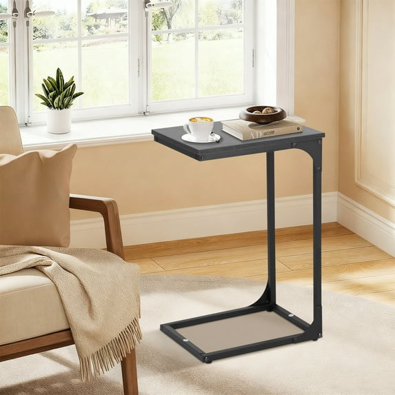 NiamVelo C-Shaped End Table, Small Side Table for Couch, Sofa Table with Metal Frame for Living Room, Bedroom, Bedside (Black)
