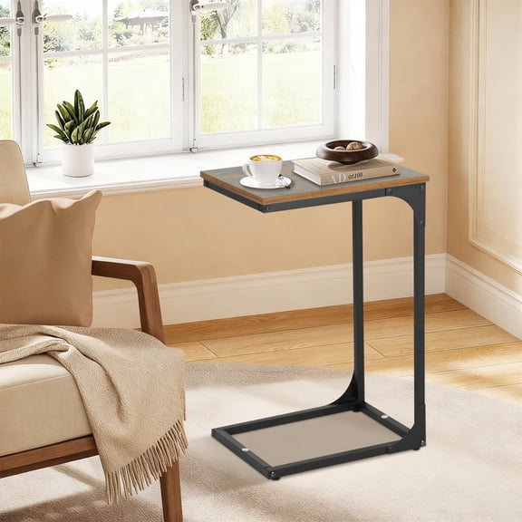 NiamVelo C-Shaped End Table, Small Side Table for Couch, Sofa Table with Metal Frame for Living Room, Bedroom, Bedside (Brown)