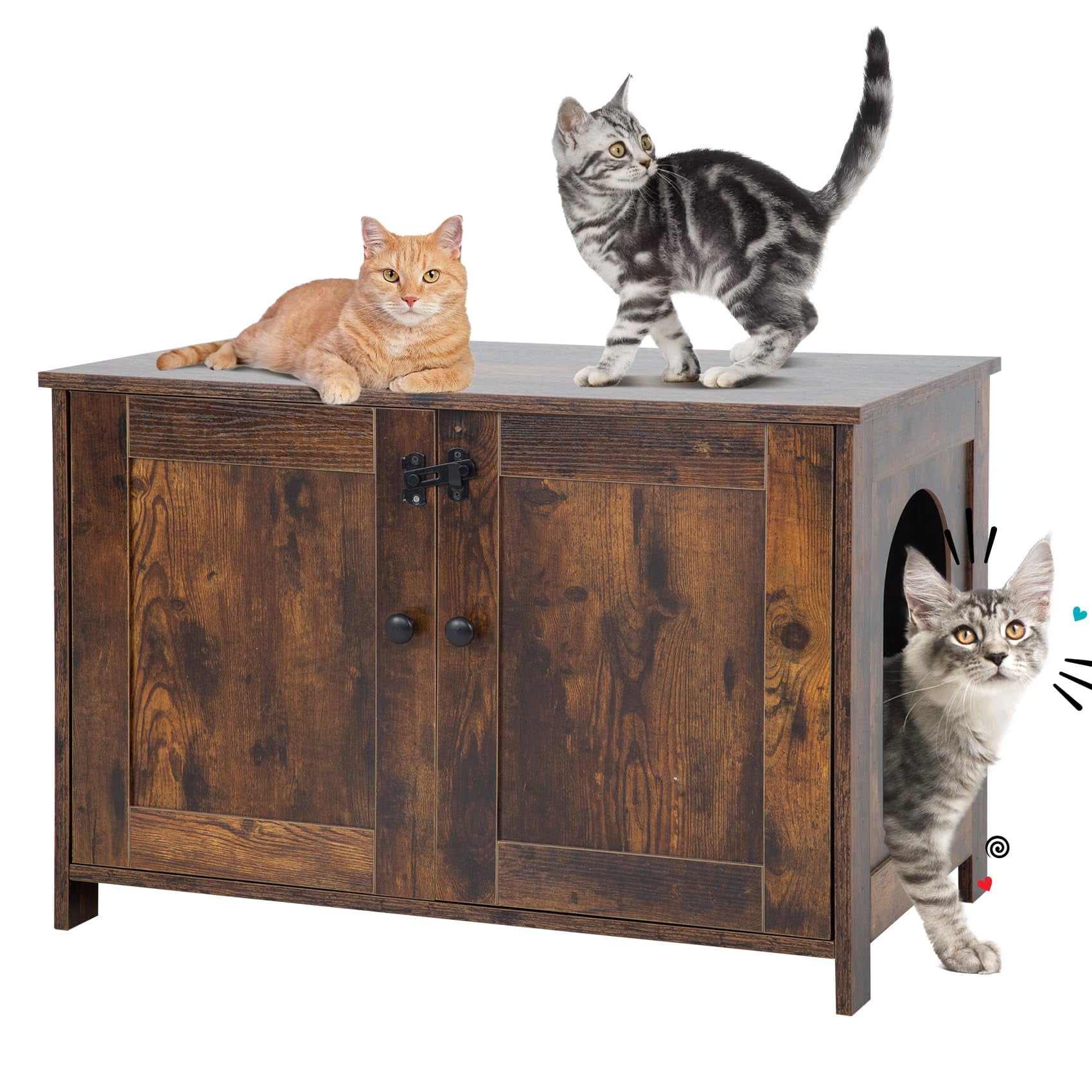 NiamVelo Cat Littler Box Enclosure, Wooden Cat Litter Box Furniture ...