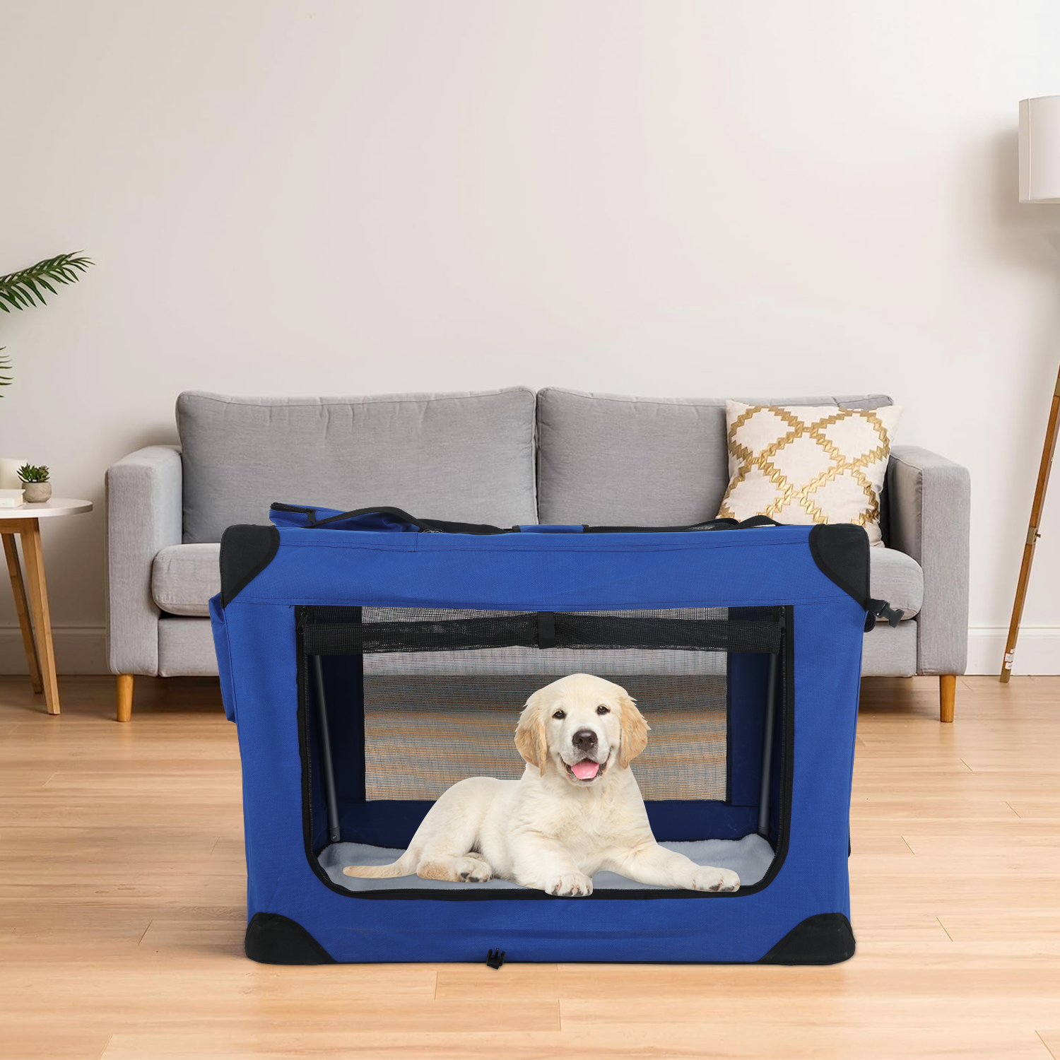 NiamVelo Collapsible Dog Crate 24 Inch Portable Travel Dog Soft Crate for Small Dogs 3Door