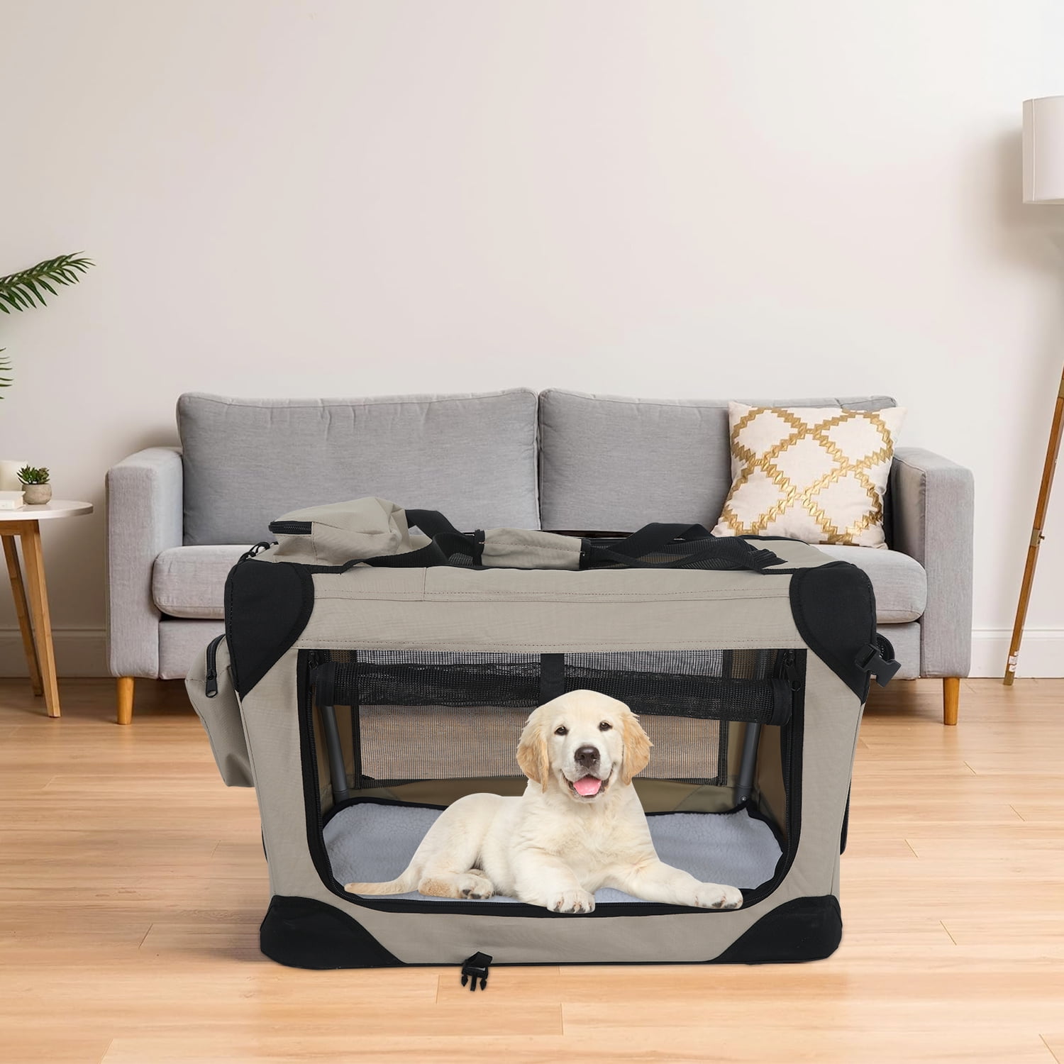 View of NiamVelo Collapsible Dog Crate 24 Inch Portable Travel Soft Pet Crate ...