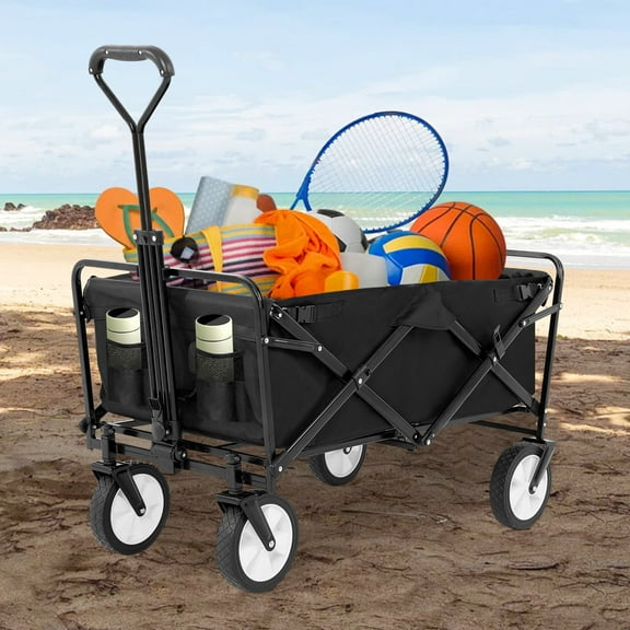 NiamVelo Collapsible Wagon Foldable Wagon Cart Beach Wagon Outdoor Utility Wagon with  Wheels  and Adjustable Handle for Beach, Camping Black