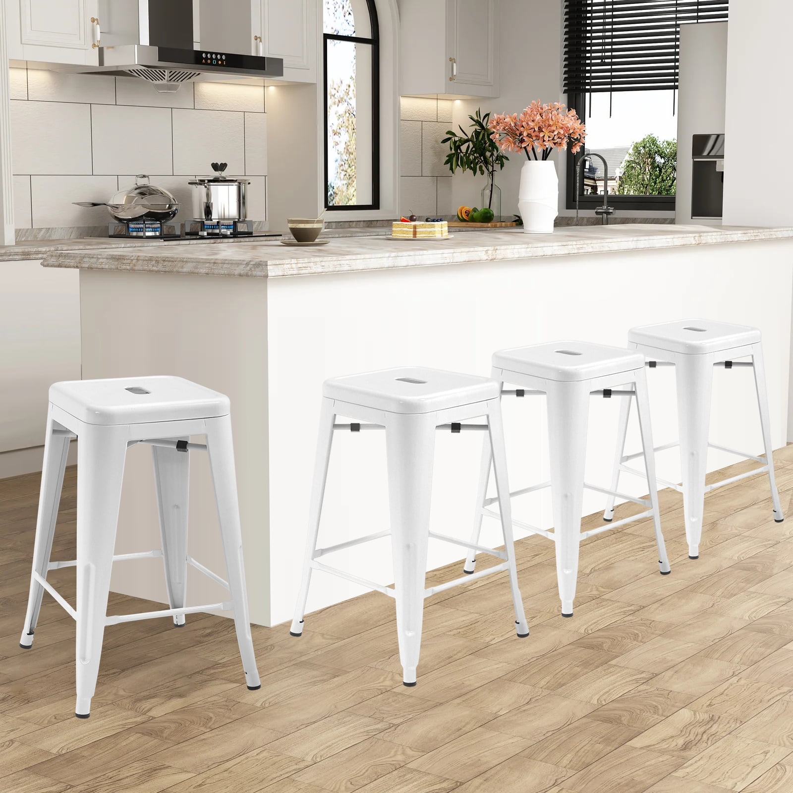 NiamVelo Counter Height Bar Stools Set of 4 Metal Bar Stools 24 inch