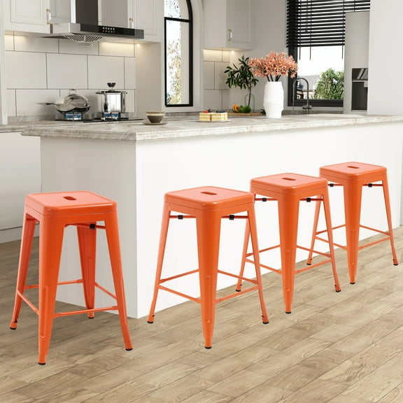 NiamVelo Counter Height Bar Stools Set of 4 Metal Bar Stools 30 inch Stackable Stools Modern Industrial Stools for Kitchen, Orange
