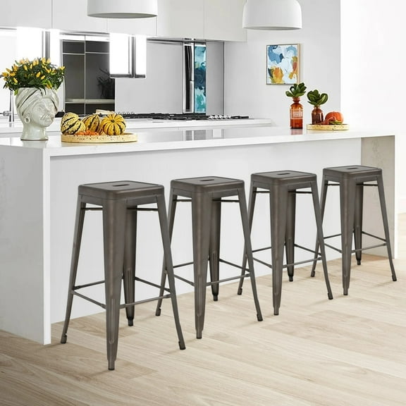 NiamVelo Counter Height Bar Stools Set of 4 Metal Dining Chairs 30"H Stackable Stools Modern Industrial Stools for Kitchen, Bronze