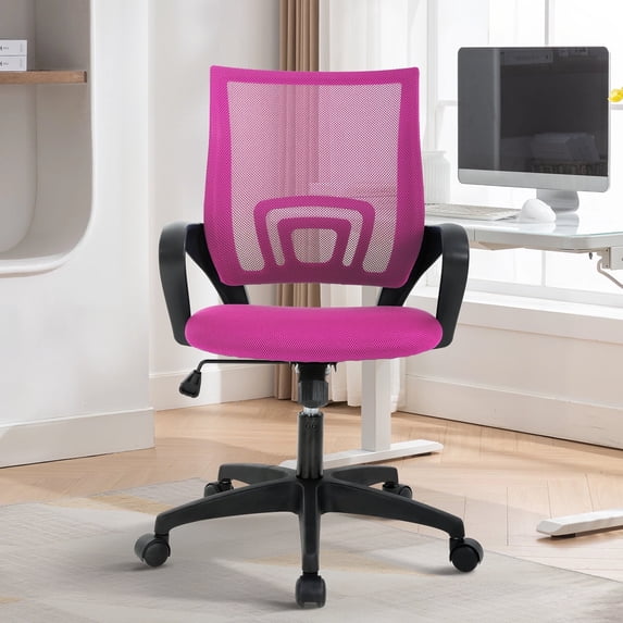 NiamVelo Desk Chair Mesh Office Chair Mid Back Computer Chair with Lumbar Support & Armrest,Adjustable Rolling Chair for Home /Office/Gaming/ Bedroom /Study, 250LBS, (Pink)