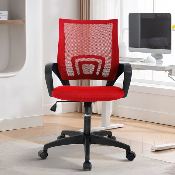 NiamVelo Desk Chair Mesh Office Chair Mid Back Computer Chair with Lumbar Support & Armrest，Adjustable Rolling Chair for Home /Office/Gaming/ Bedroom /Study, 250LBS, （Red）