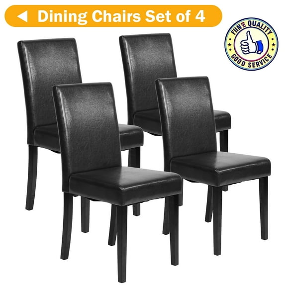NiamVelo Dining Chairs Set of 4 PU Leather Dining Room Chairs with Waterproof Surface and Wood Legs for Kitchen Restaurant and Living Room,Black