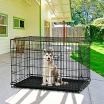 NiamVelo Dog Cage 36'' Metal Dog Crate , Folding  Dog Kennel with Plastic Tray & Handle, Pet Crate  for  Small  Medium Dogs, Black