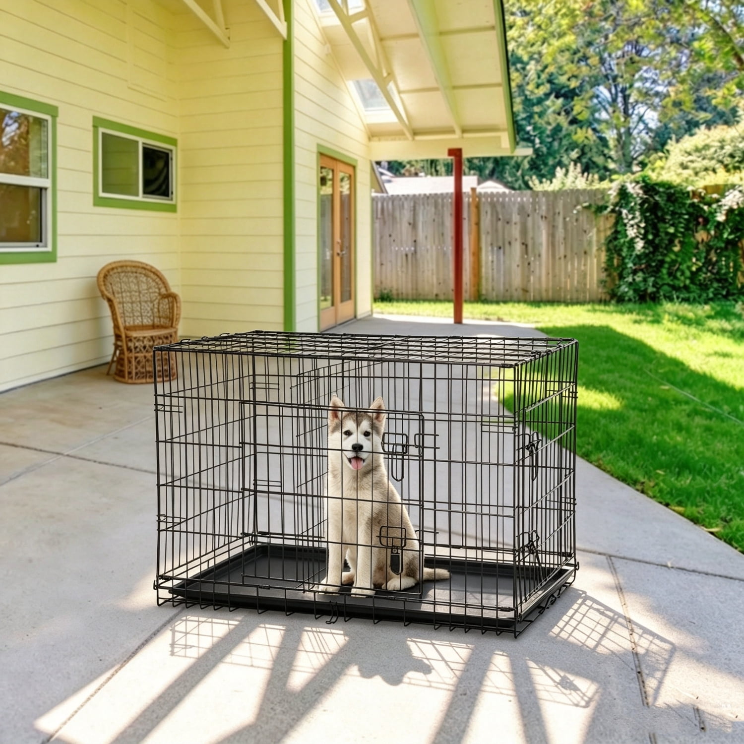 NiamVelo 36'' Metal Dog Crate, Foldable Kennel with Tray & Handle