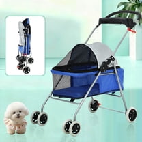 NiamVelo Dog Stroller Folding Pet Stroller Cat Stroller with 4 Wheels Portable Doggy Stroller with Cup Holders, Blue