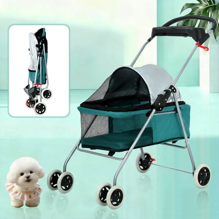 NiamVelo Dog Stroller Folding Pet Stroller Cat Stroller with 4 Wheels Portable Doggy Stroller with Cup Holders, Teal