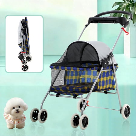 NiamVelo Dog Stroller Folding Pet Stroller Cat Stroller with 4 Wheels Portable Doggy Stroller with Cup Holders, Yellow Plaid