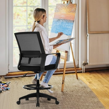NiamVelo Drafting Chair Tall Office Chair Adjustable Computer Chair with Lumbar Support Arms Footrest Task Desk Chair Swivel Rolling Mesh (Black)